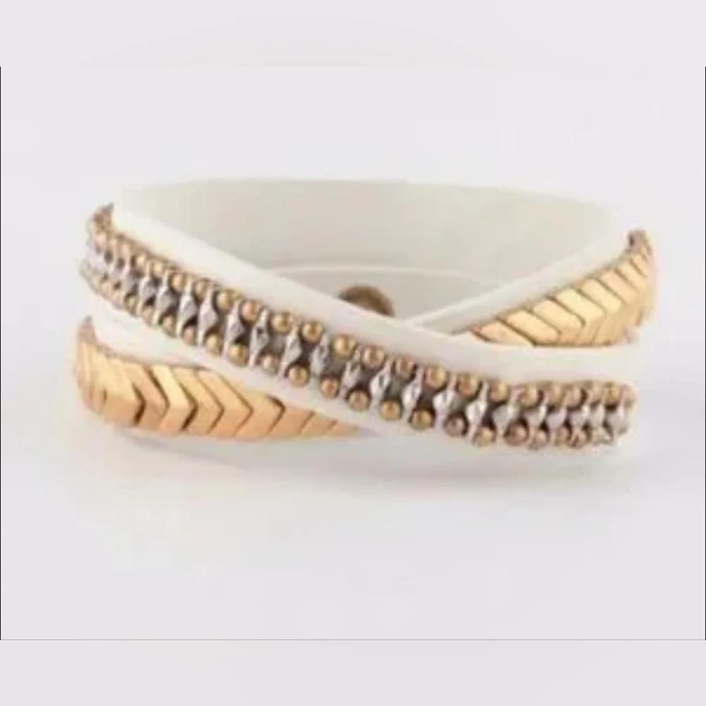 Stella & Dot Gilded Path Leather Wrap Bracelet